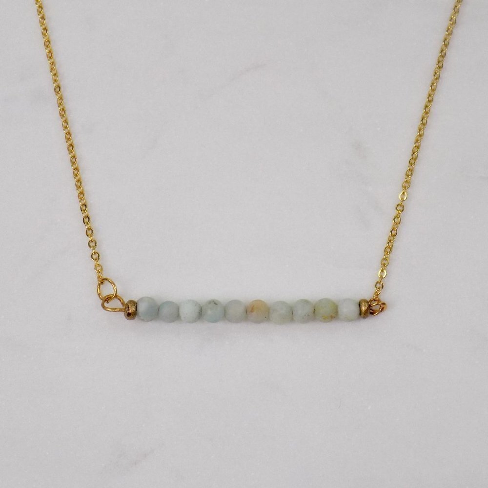 new dainty bar necklace round jade beads